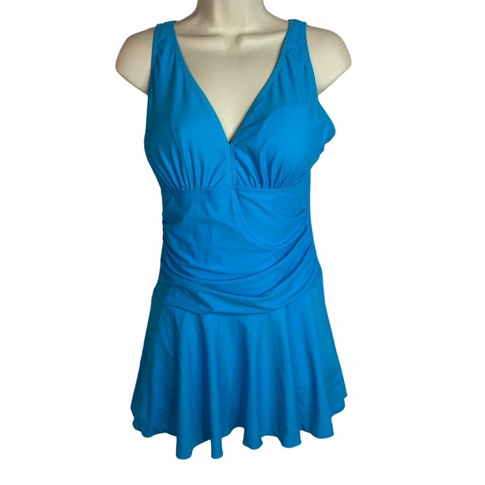 Coskaka Women’s Blue One Piece Skirted Swimsuit size medium